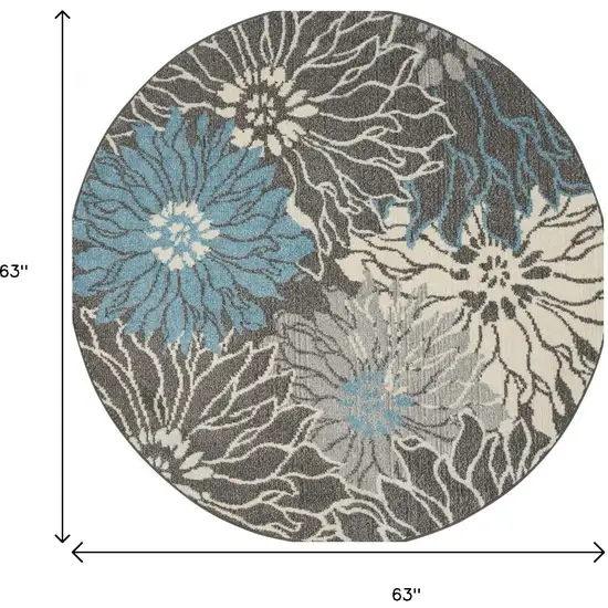 5' Blue And Gray Floral Round Rug Photo 6