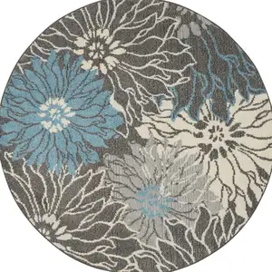Photo of Charcoal and Blue Big Flower Area Rug