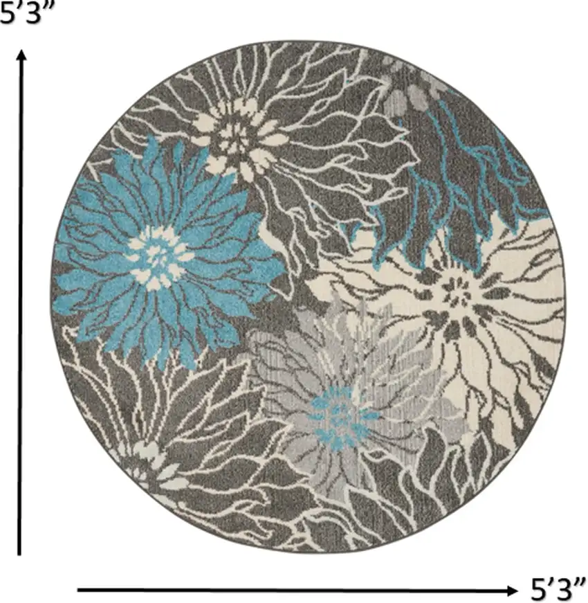 Charcoal and Blue Big Flower Area Rug Photo 5