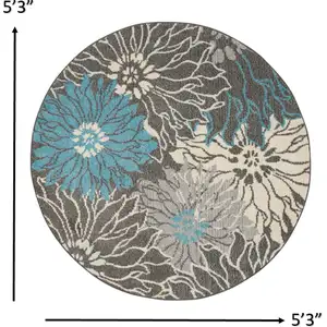 Photo of Charcoal and Blue Big Flower Area Rug