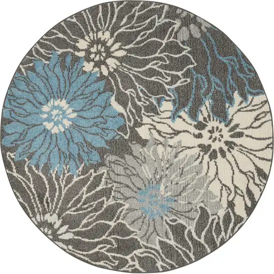 5' Blue And Gray Floral Round Rug Photo 4