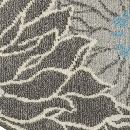 5' Blue And Gray Floral Round Rug Photo 3