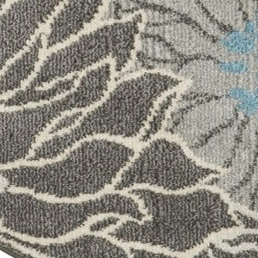 5' Blue And Gray Floral Round Rug Photo 3