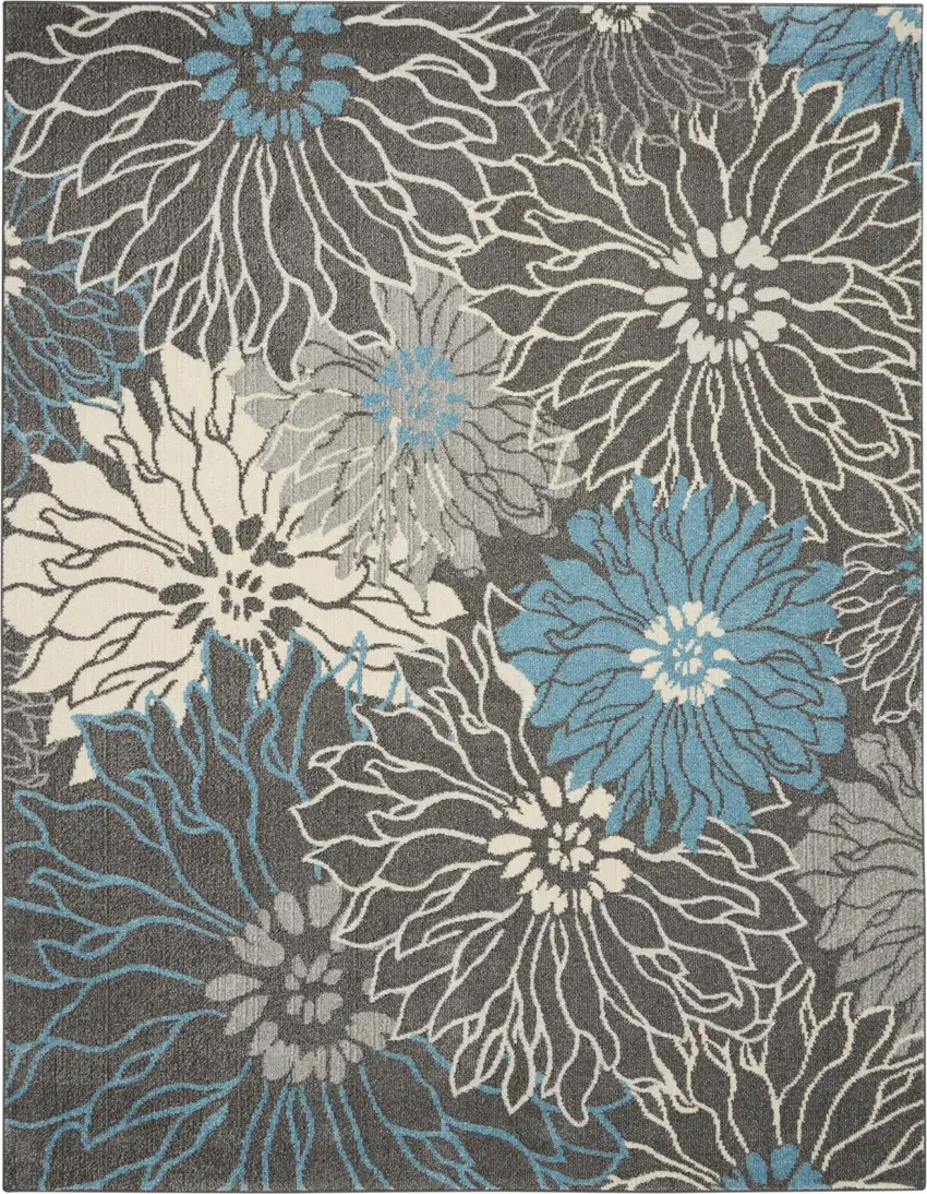 Blue And Gray Floral Power Loom Area Rug Photo 2