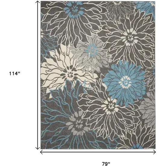 Blue And Gray Floral Area Rug Photo 7
