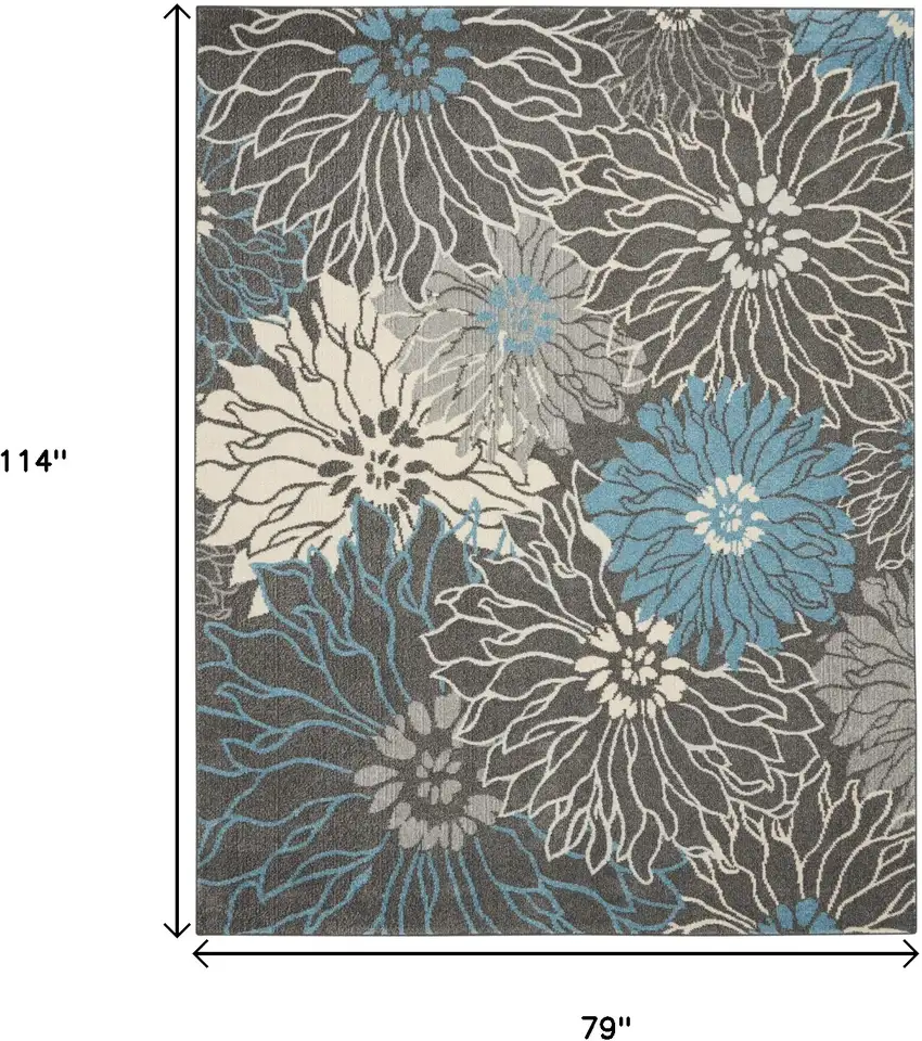 Blue And Gray Floral Area Rug Photo 7