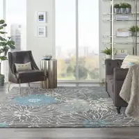 Photo of Charcoal and Blue Big Flower Area Rug