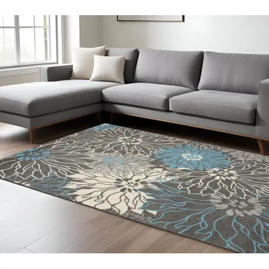 Blue And Gray Floral Area Rug Photo 2