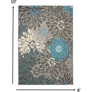 Photo of Charcoal and Blue Big Flower Area Rug