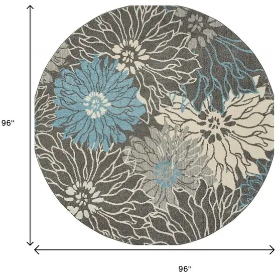8' Blue And Gray Floral Round Rug Photo 8