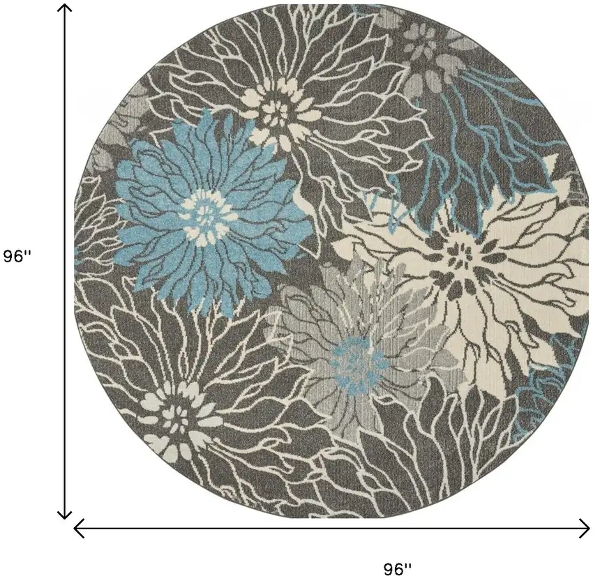 8' Blue And Gray Floral Round Rug Photo 8