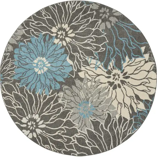 8' Blue And Gray Floral Round Rug Photo 4