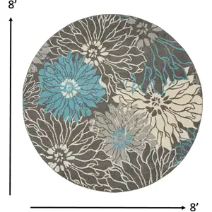 Photo of Charcoal and Blue Big Flower Area Rug