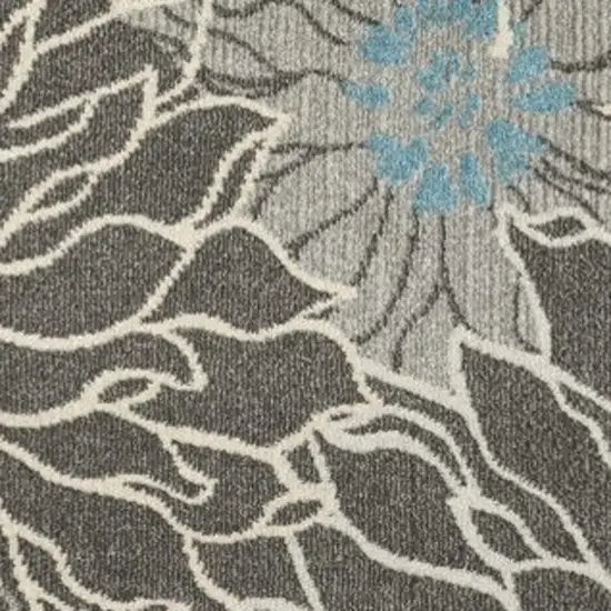 8' Blue And Gray Floral Round Rug Photo 4