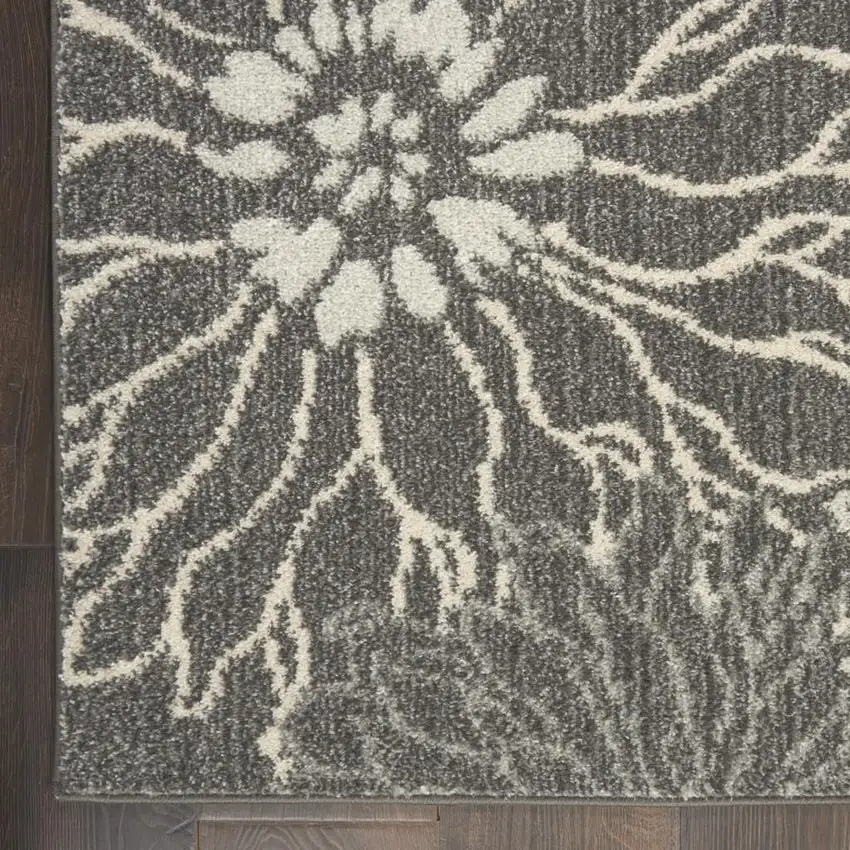 6' Blue And Gray Floral Runner Rug Photo 8