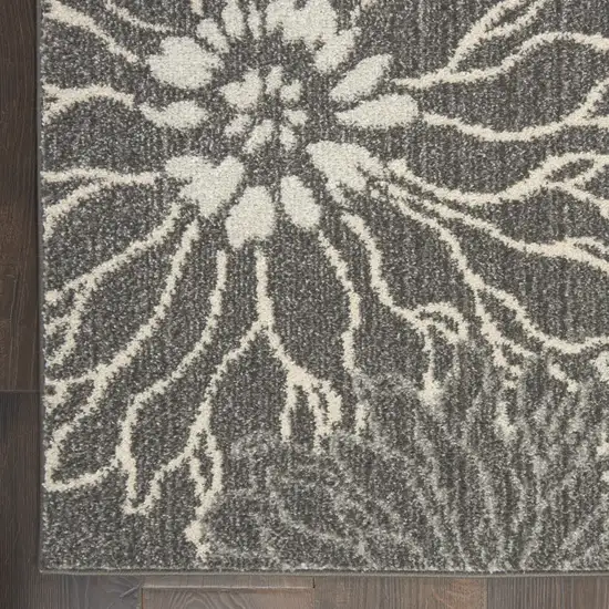 6' Blue And Gray Floral Runner Rug Photo 2