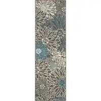 Photo of Charcoal and Blue Big Flower Runner Rug
