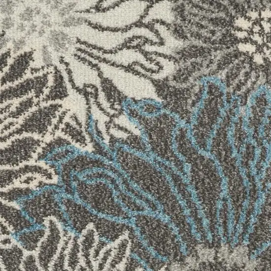 6' Blue And Gray Floral Runner Rug Photo 5