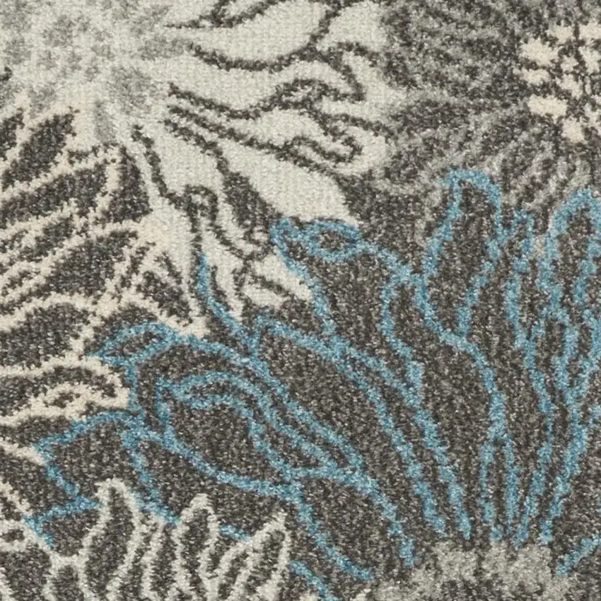 6' Blue And Gray Floral Runner Rug Photo 5