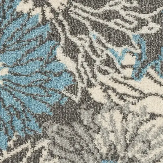 6' Blue And Gray Floral Runner Rug Photo 9