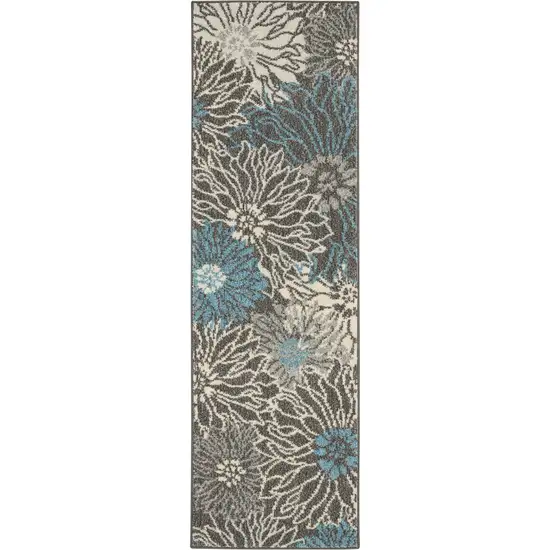 6' Blue And Gray Floral Runner Rug Photo 1
