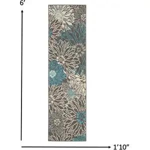 Photo of Charcoal and Blue Big Flower Runner Rug