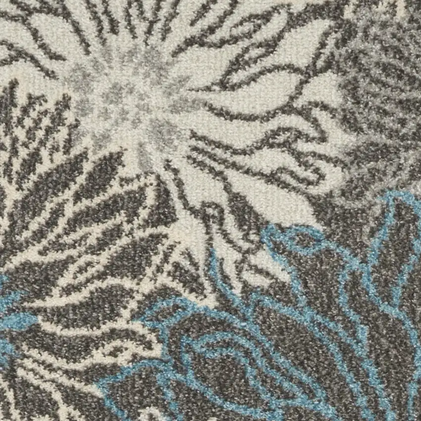 6' Blue And Gray Floral Runner Rug Photo 3