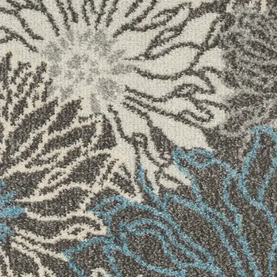 6' Blue And Gray Floral Runner Rug Photo 3