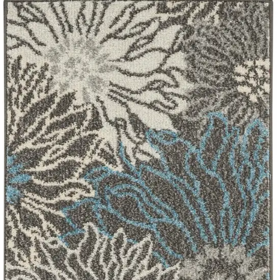 6' Blue And Gray Floral Runner Rug Photo 4