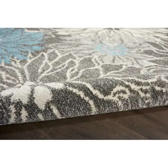 6' Blue And Gray Floral Runner Rug Photo 6
