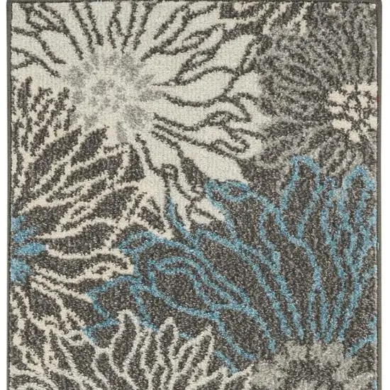 6' Blue And Gray Floral Runner Rug Photo 1