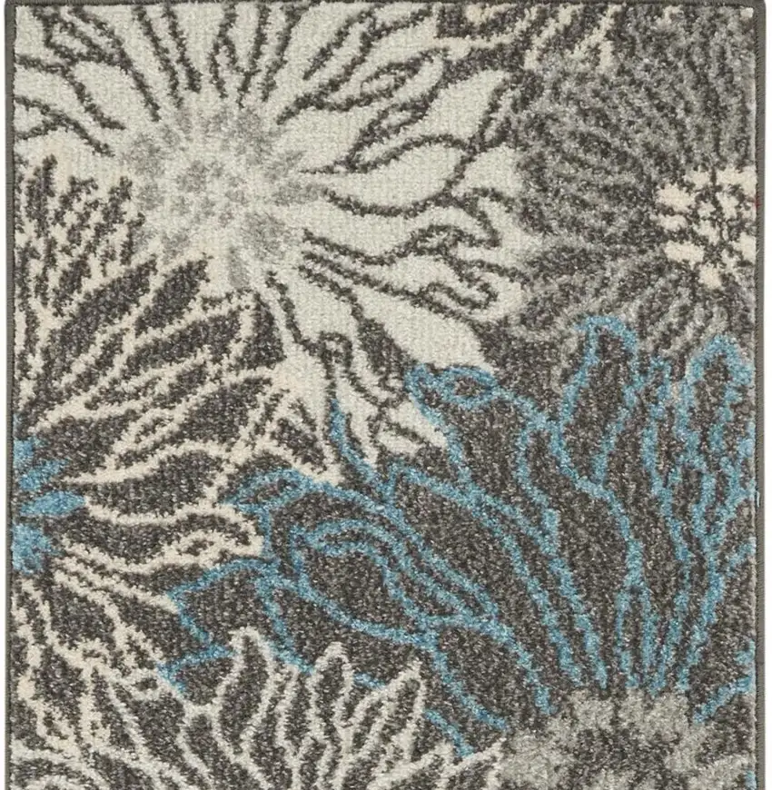 6' Blue And Gray Floral Runner Rug Photo 1