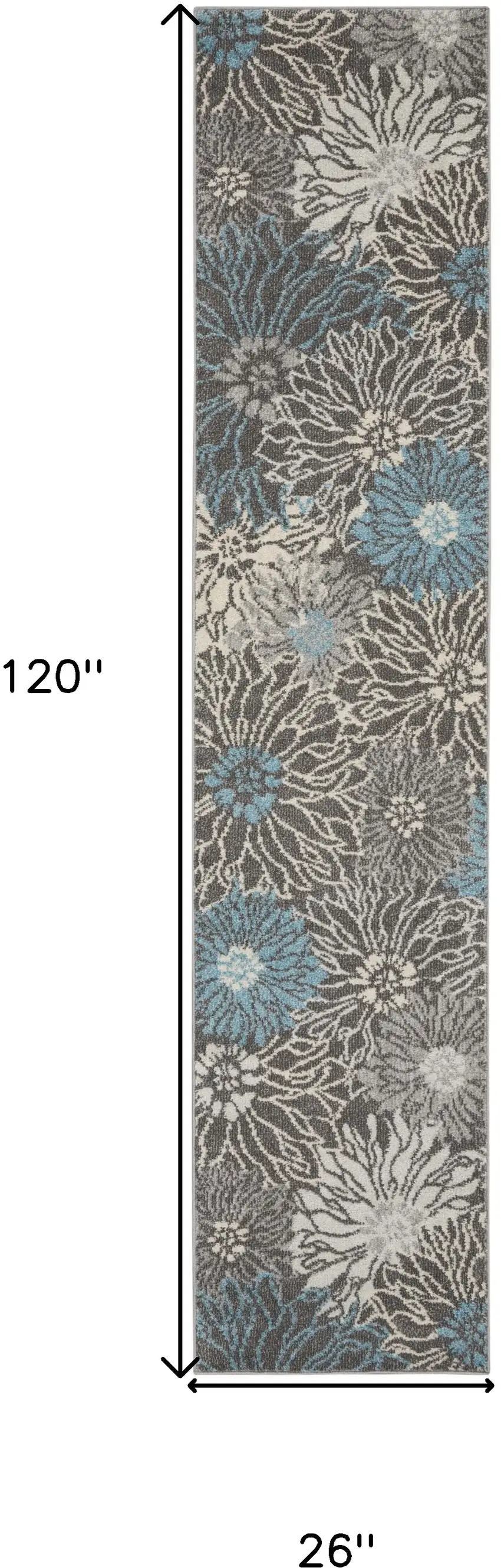 10' Blue And Gray Floral Runner Rug Photo 9