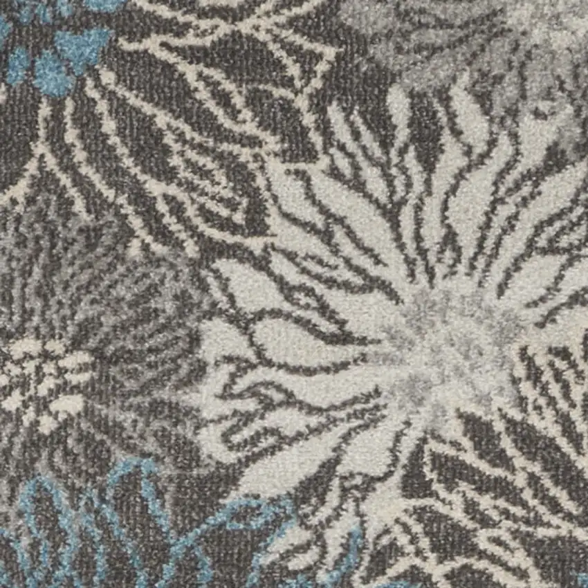 10' Blue And Gray Floral Runner Rug Photo 3