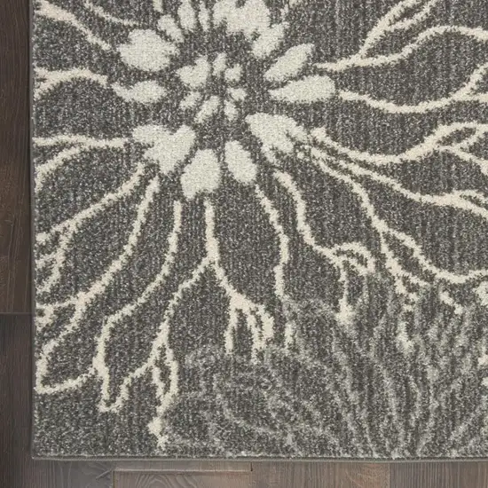 10' Blue And Gray Floral Runner Rug Photo 9