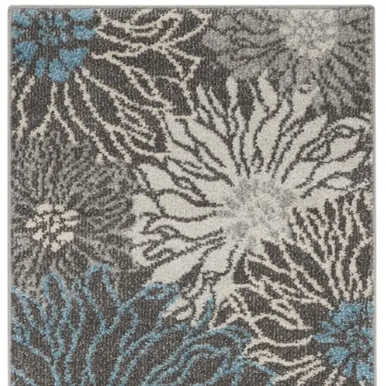 10' Blue And Gray Floral Runner Rug Photo 4