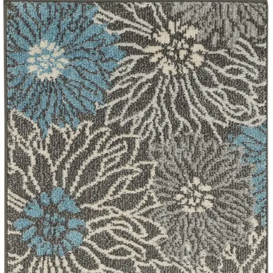 8' Blue And Gray Floral Runner Rug Photo 4