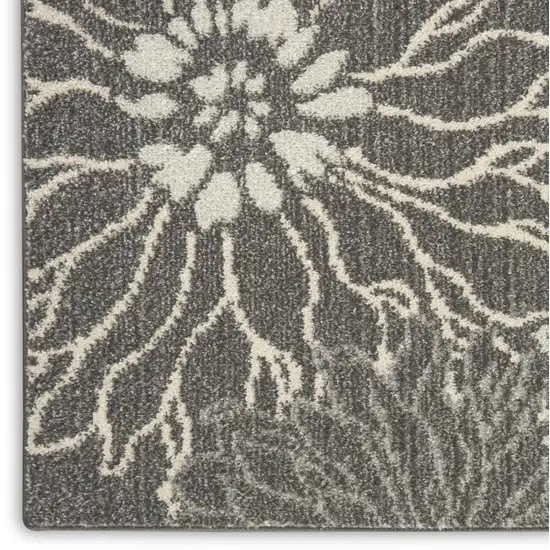8' Blue And Gray Floral Runner Rug Photo 8
