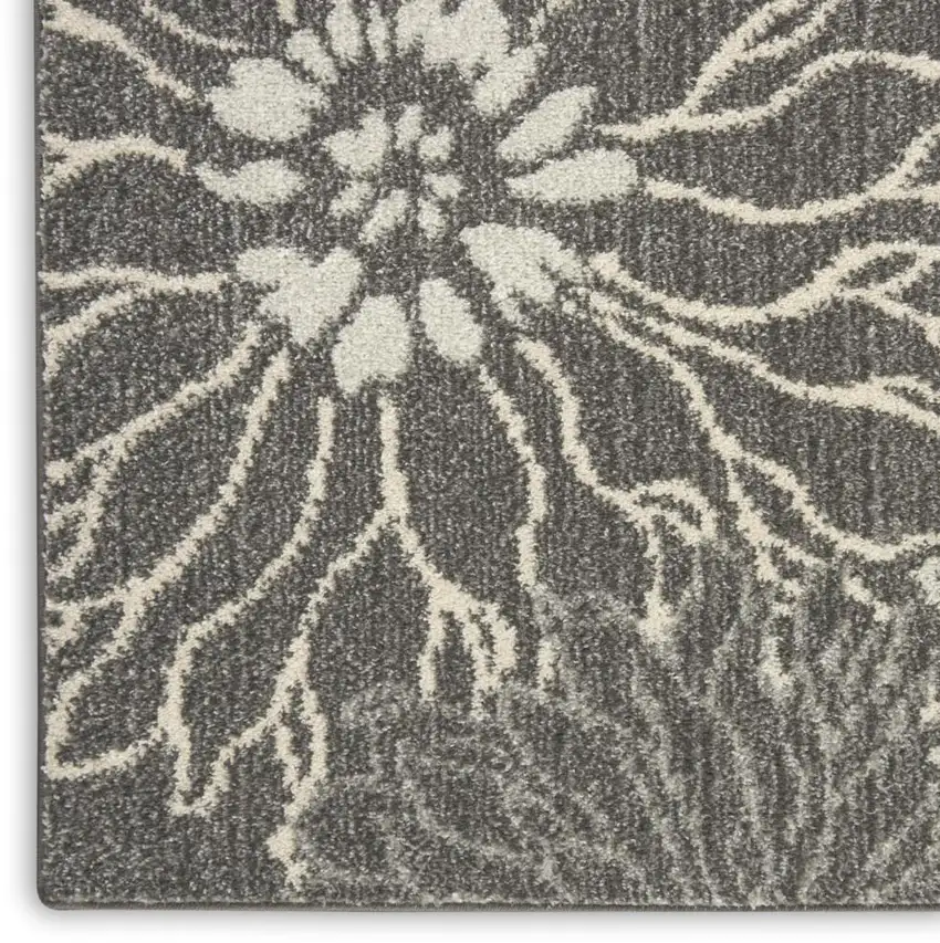 8' Blue And Gray Floral Runner Rug Photo 8