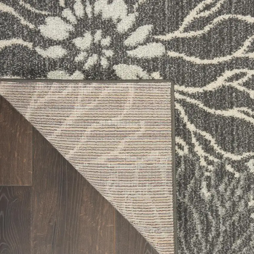 8' Blue And Gray Floral Runner Rug Photo 9