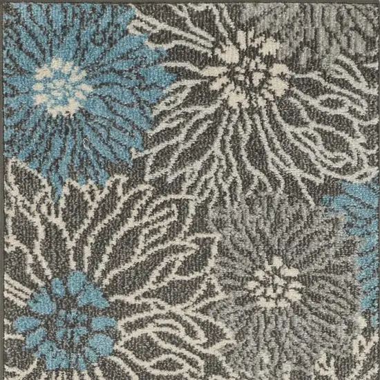 8' Blue And Gray Floral Runner Rug Photo 3