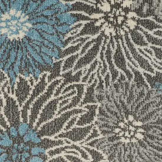 8' Blue And Gray Floral Runner Rug Photo 3