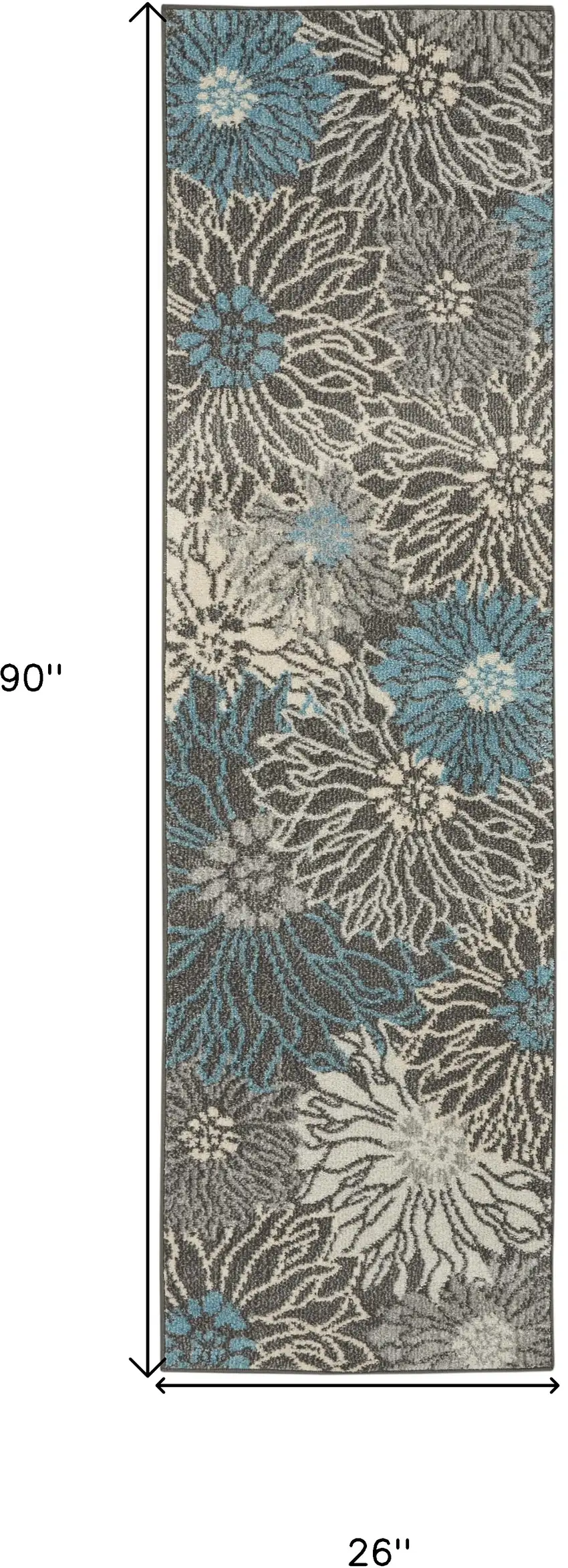 8' Blue And Gray Floral Runner Rug Photo 9