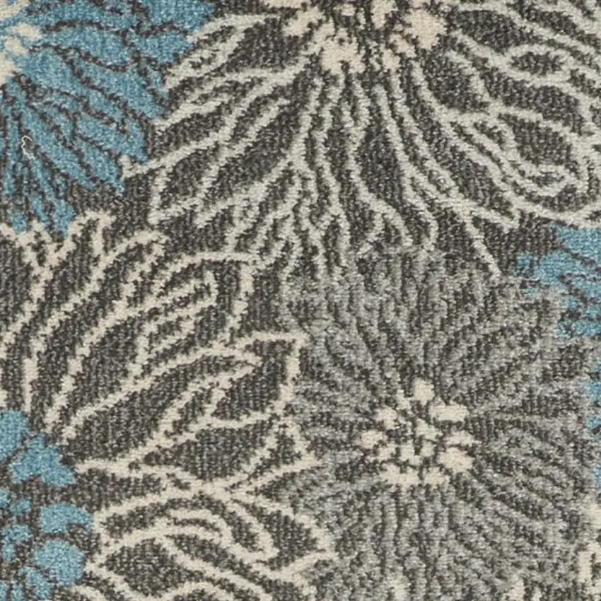 8' Blue And Gray Floral Runner Rug Photo 1