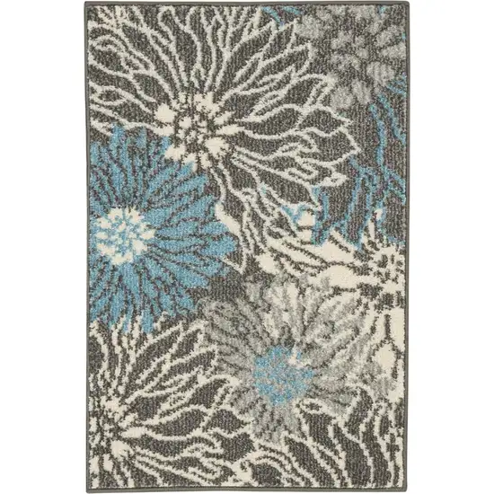 Blue And Gray Floral Area Rug Photo 8