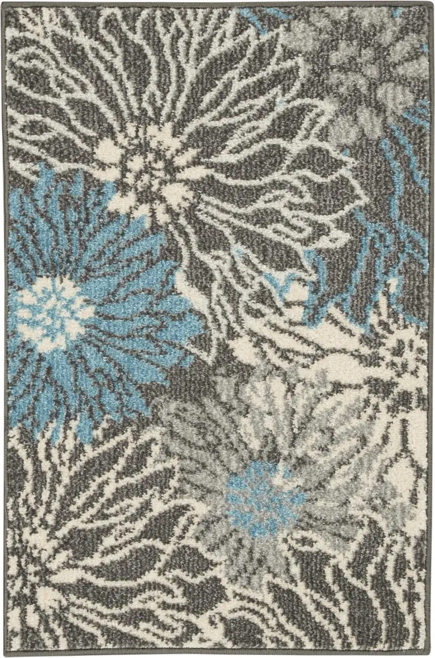 Blue And Gray Floral Area Rug Photo 8