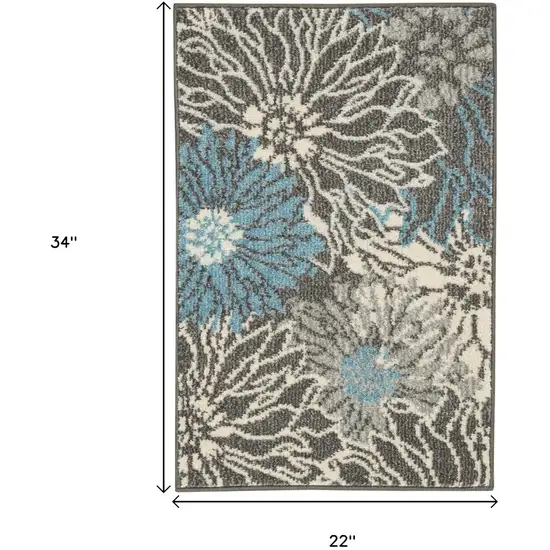 Blue And Gray Floral Area Rug Photo 5