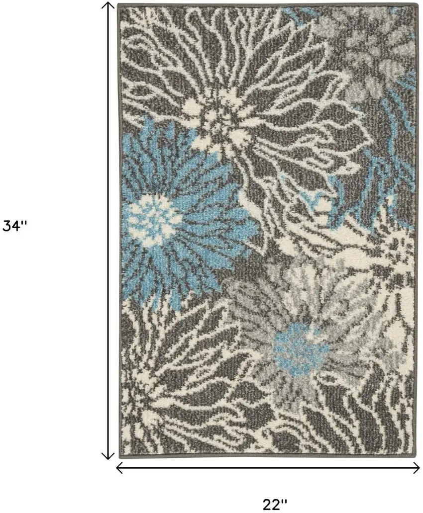 Blue And Gray Floral Area Rug Photo 5