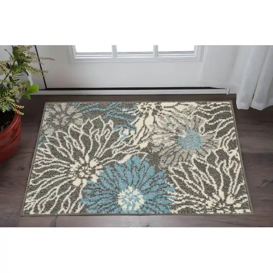 Blue And Gray Floral Area Rug Photo 2