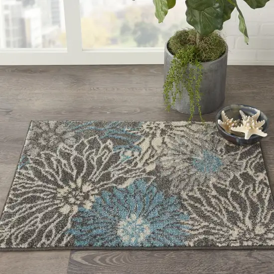 Blue And Gray Floral Area Rug Photo 4